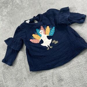 Mud Pie 9-12 Months Thanksgiving Turkey Gauzy Cotton Ruffle Blouse